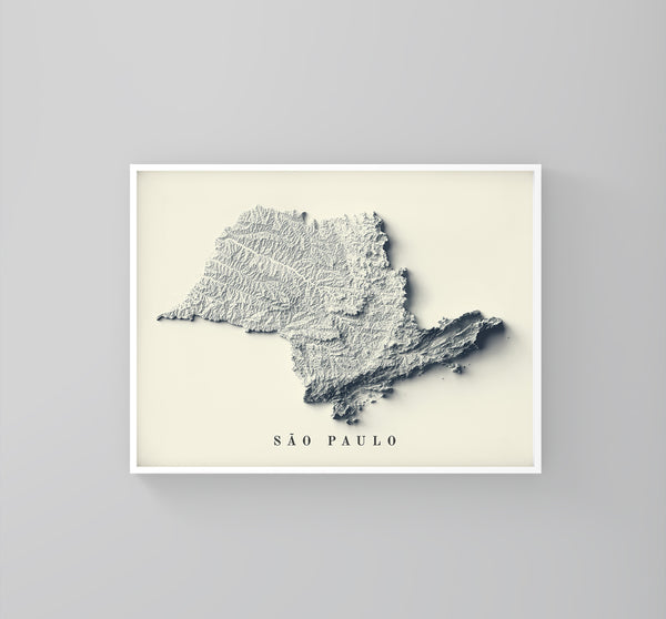 vintage shaded relief map of Sao Paulo, Brasil