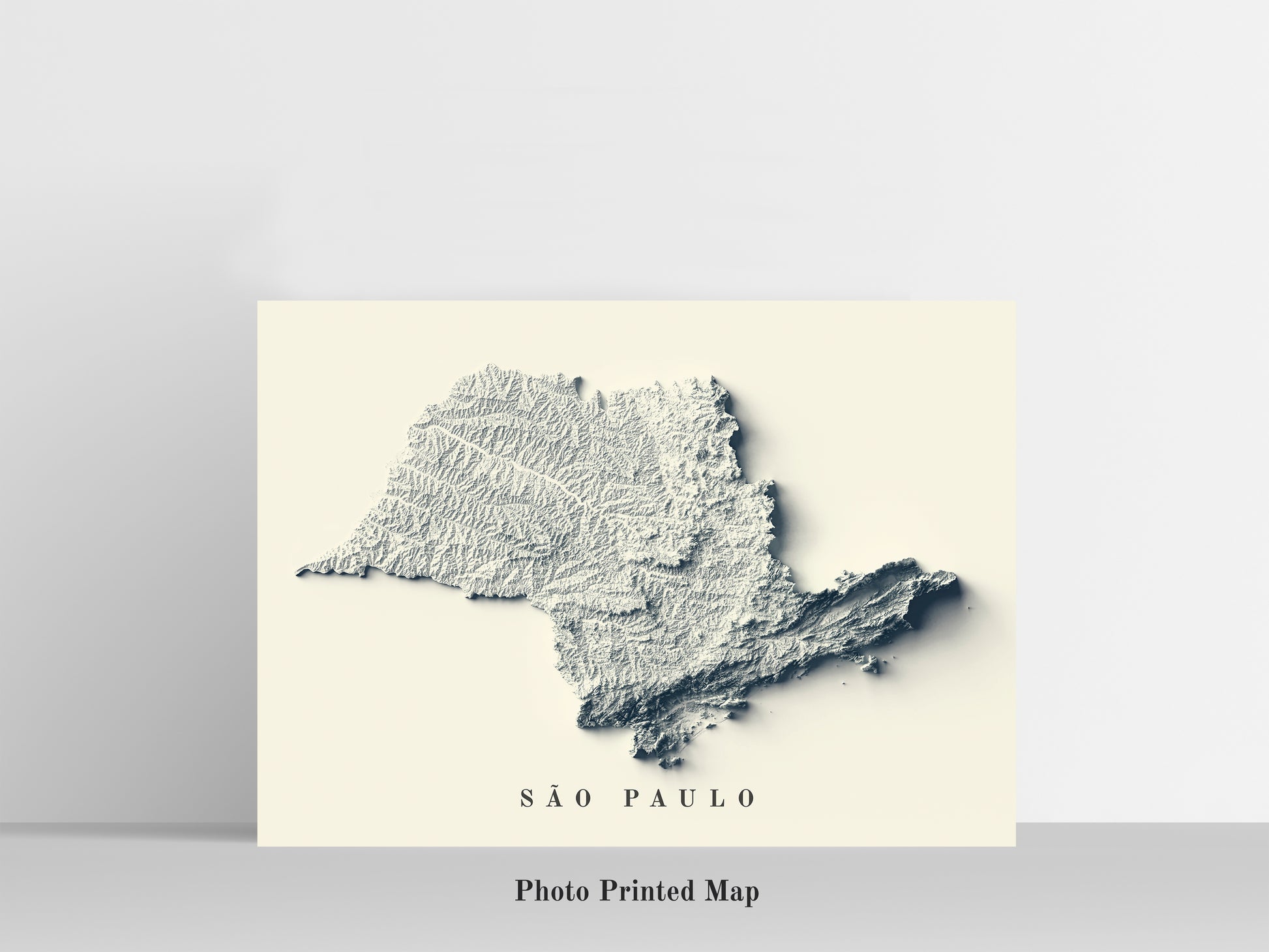 Sao Paulo (Brazil) Shaded relief map print, highlighting topography. Ideal for home decor and geography lovers
