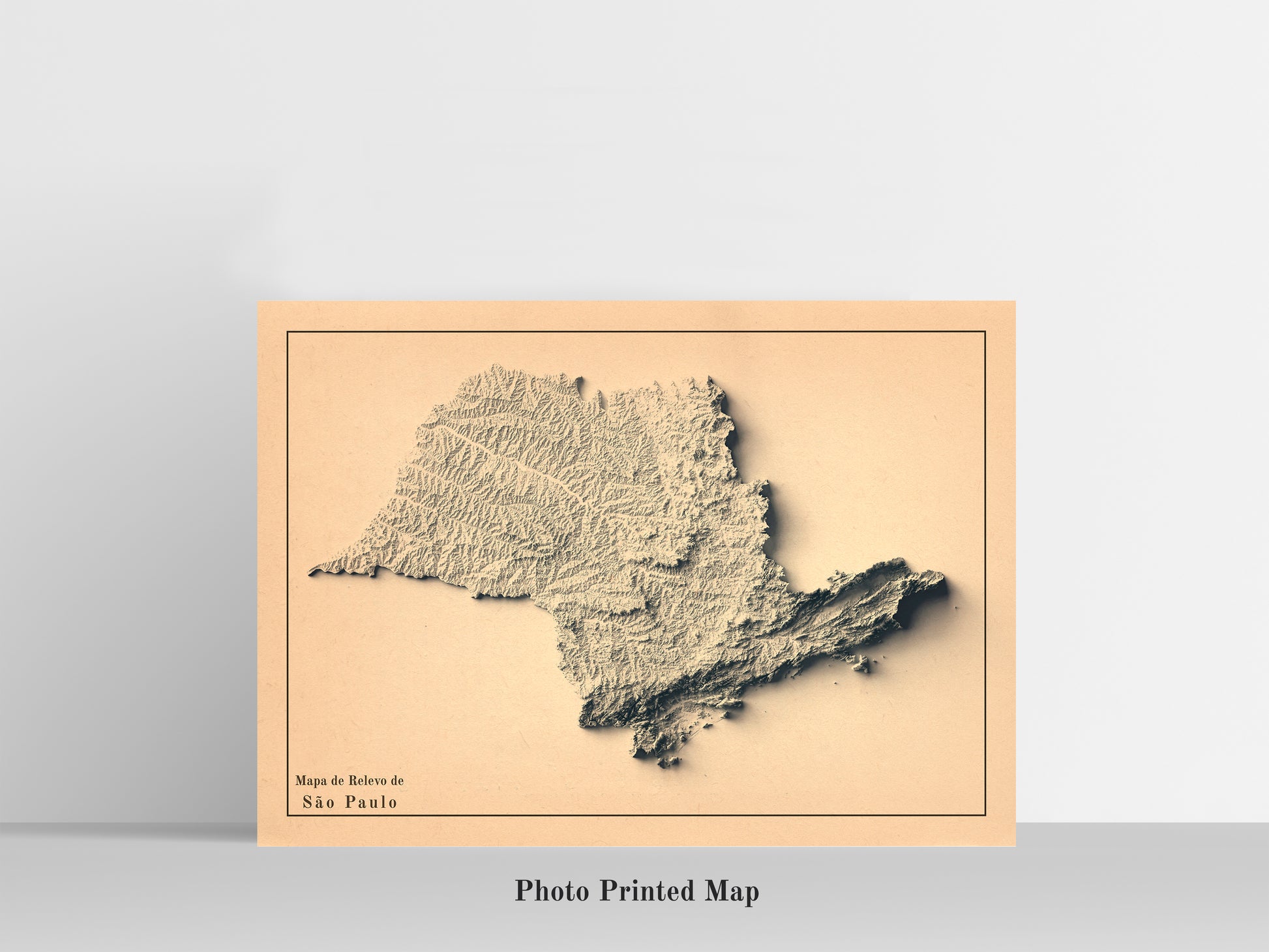 Sao Paulo (Brazil) Shaded relief map print, highlighting topography. Ideal for home decor and geography lovers