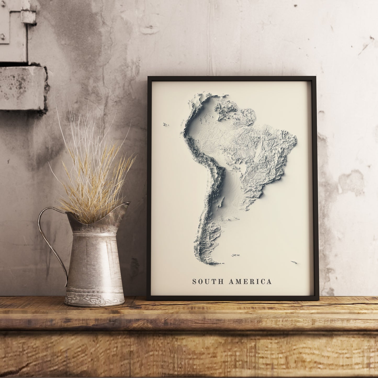 vintage shaded relief map of south america