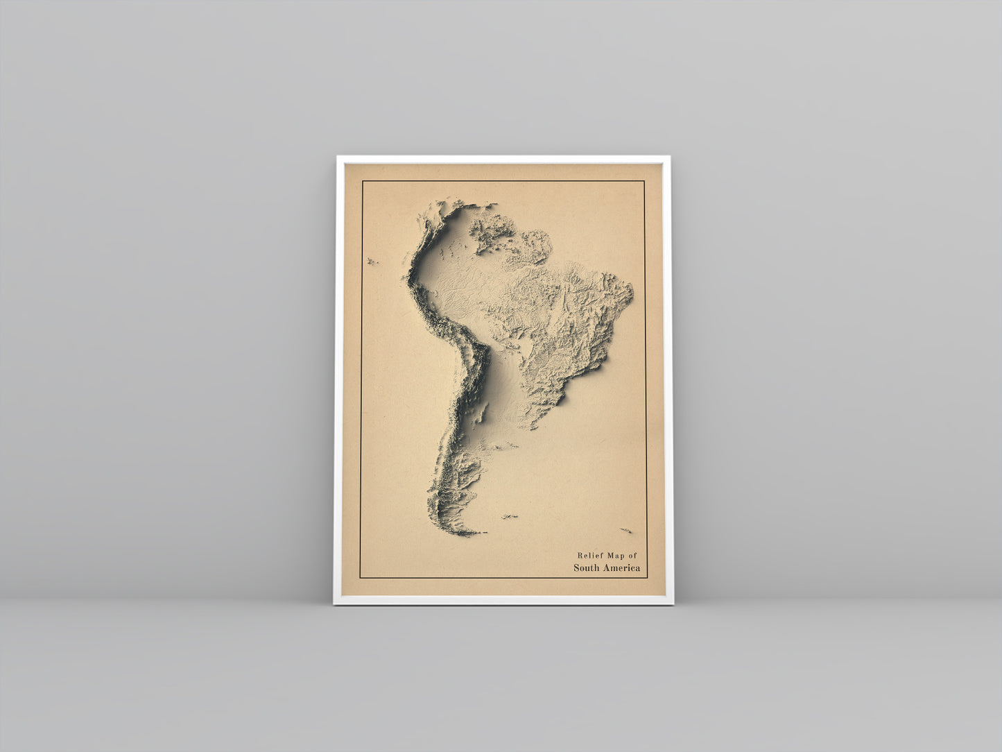 vintage shaded relief map of south america