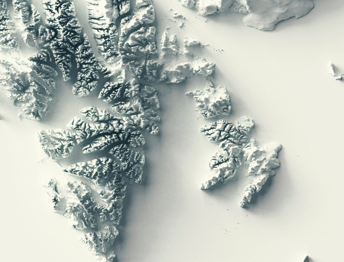 Detailed close-up of a Svalbard, Norway, relief map, showcasing textured topography and geographic contours