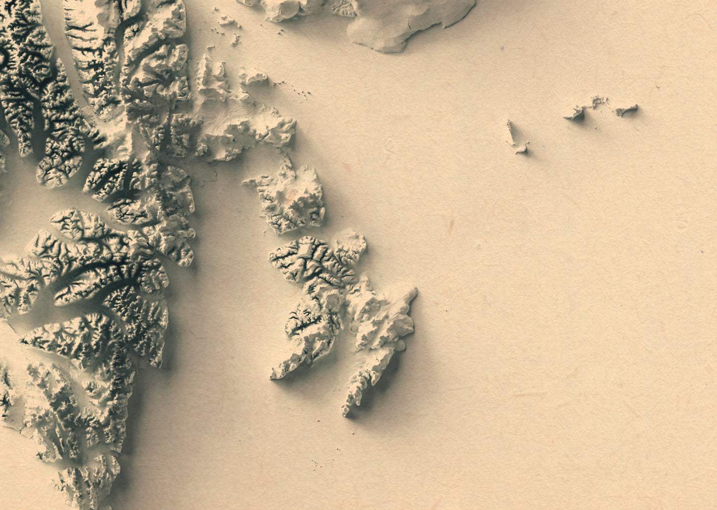 Detailed close-up of a vintage Svalbard, Norway, relief map, showcasing textured topography and geographic contours