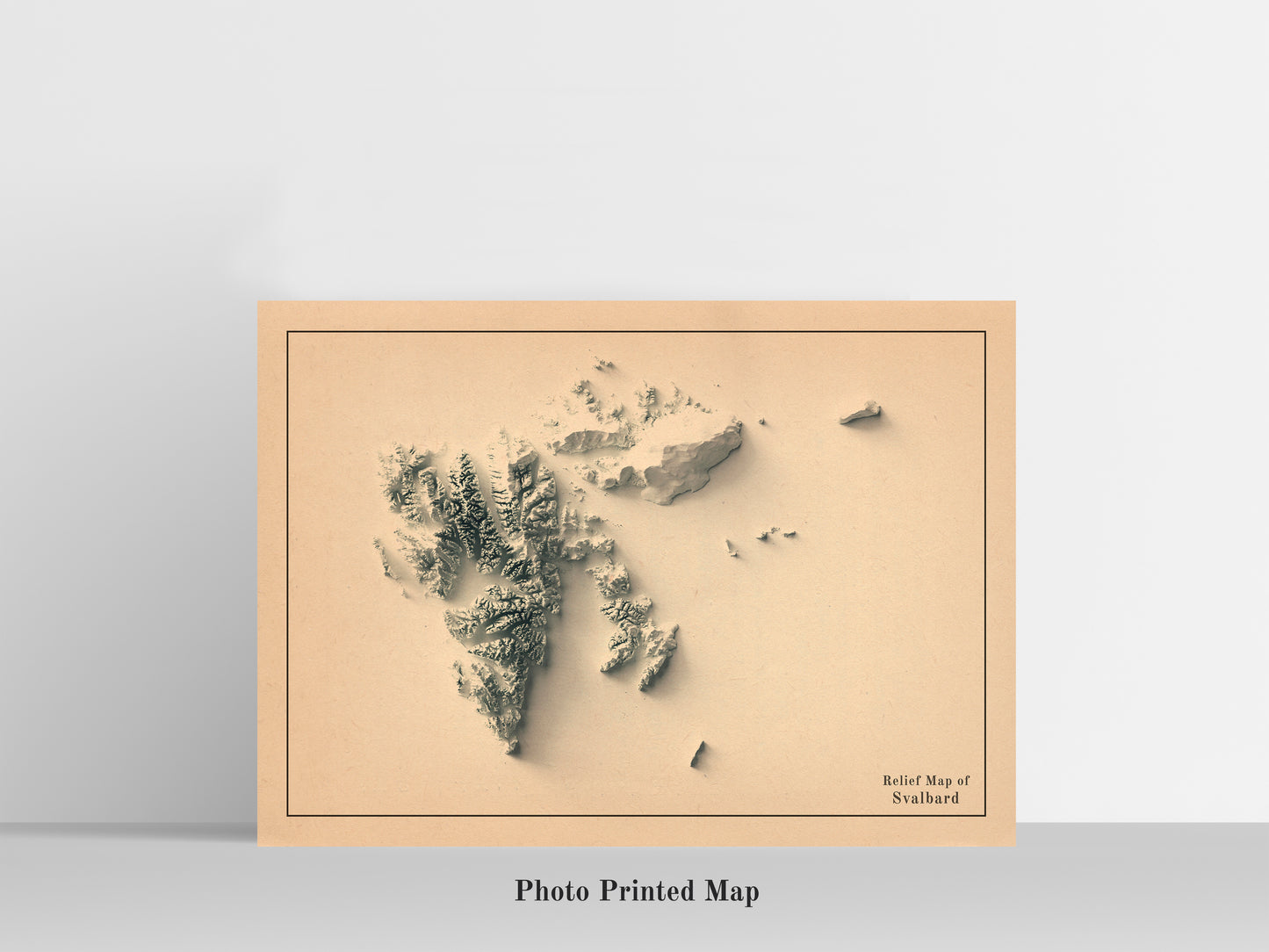 Svalbard, Norway, Shaded relief map print, highlighting topography. Ideal for home decor and geography lovers