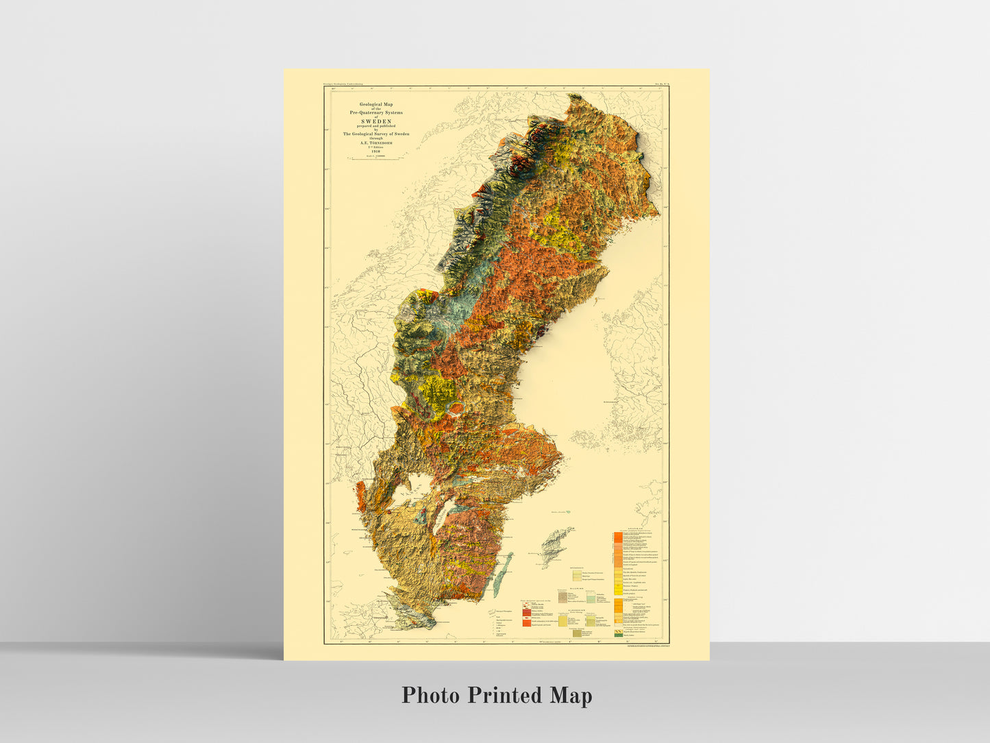 Sweden Shaded relief map print, highlighting topography. Ideal for home decor and geography lovers