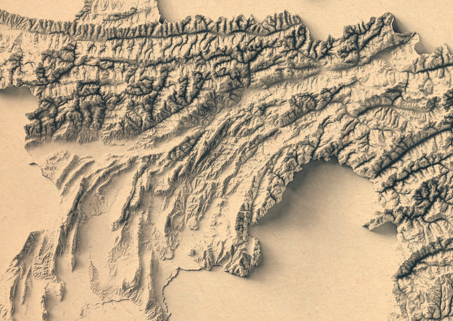 Detailed close-up of a vintage Tajikistan relief map, showcasing textured topography and geographic contours