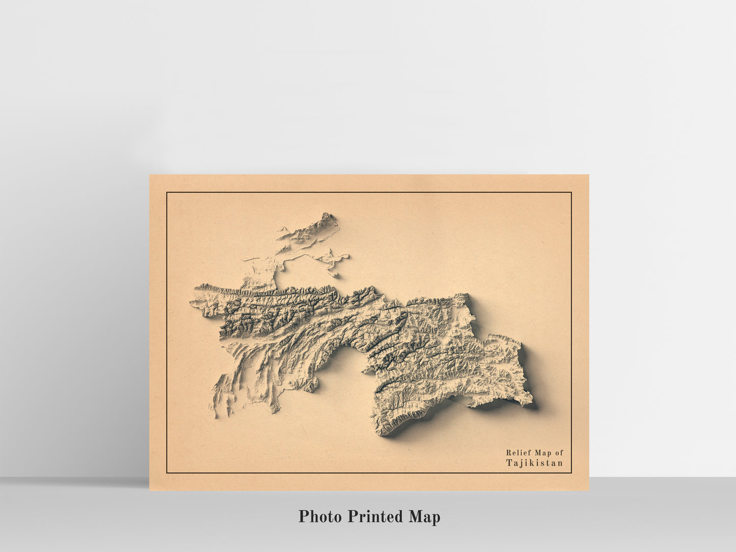 Tajikistan Shaded relief map print, highlighting topography. Ideal for home decor and geography lovers