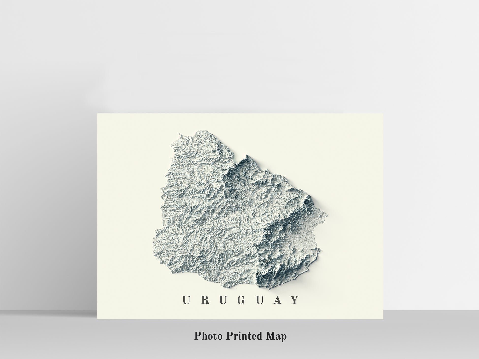 Uruguay Shaded relief map print, highlighting topography. Ideal for home decor and geography lovers