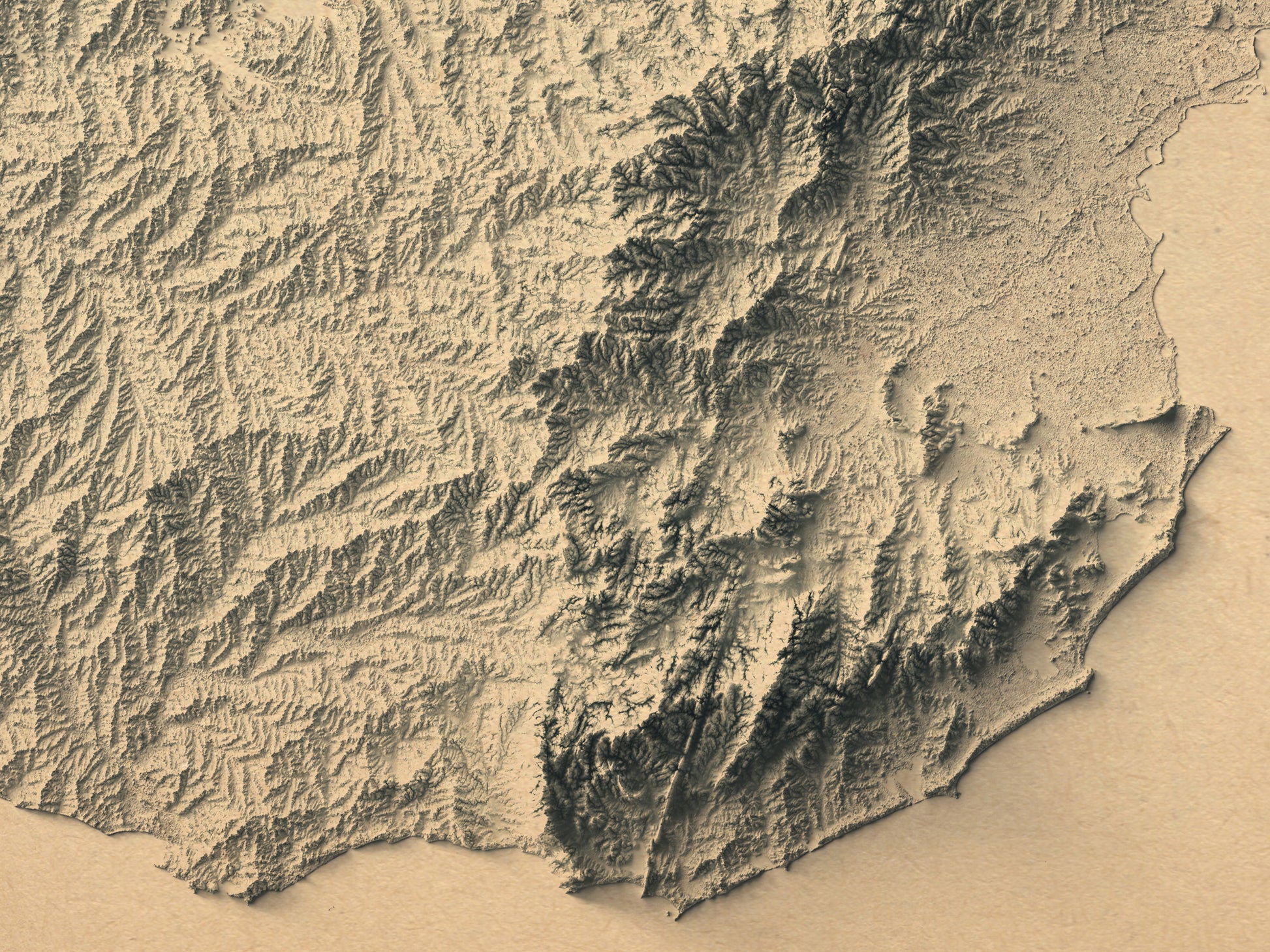 Detailed close-up of a vintage Uruguay relief map, showcasing textured topography and geographic contours