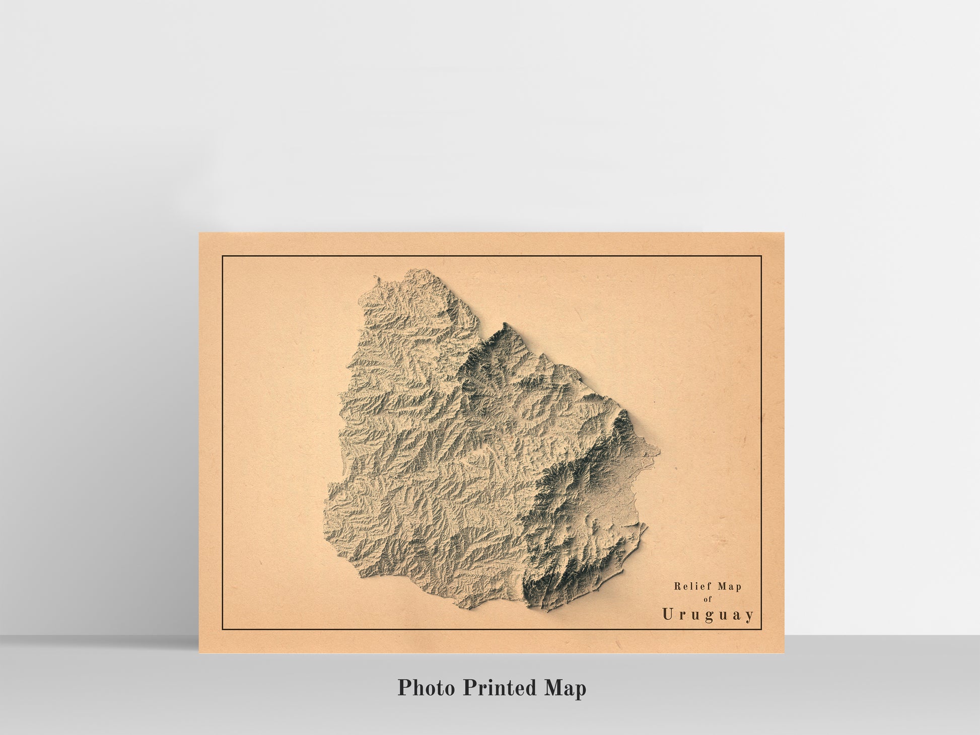 Uruguay Shaded relief map print, highlighting topography. Ideal for home decor and geography lovers