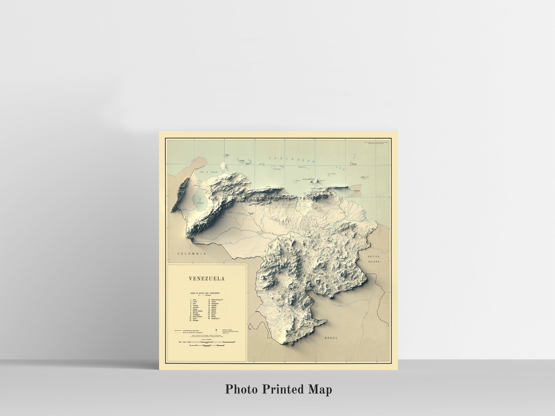 Venezuela Shaded relief map print, highlighting topography. Ideal for home decor and geography lovers