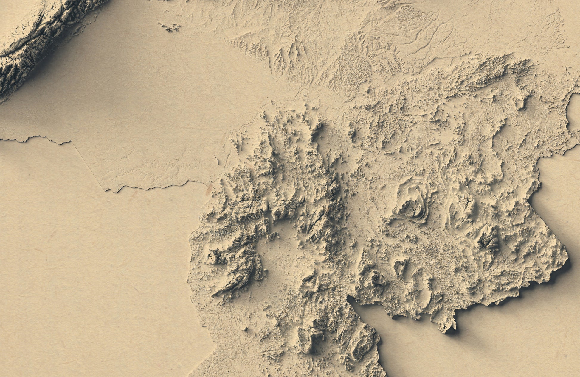 Detailed close-up of a vintage Venezuela relief map, showcasing textured topography and geographic contours