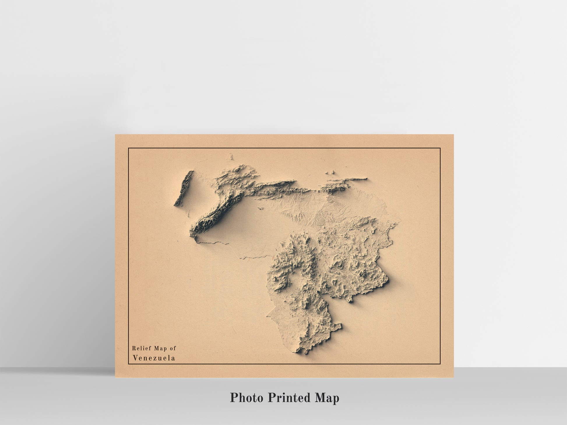 Venezuela Shaded relief map print, highlighting topography. Ideal for home decor and geography lovers