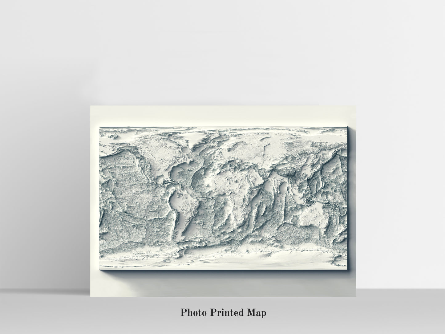 World Bathymetric Map. Shaded relief print, highlighting topography. Ideal for home decor and geography lovers