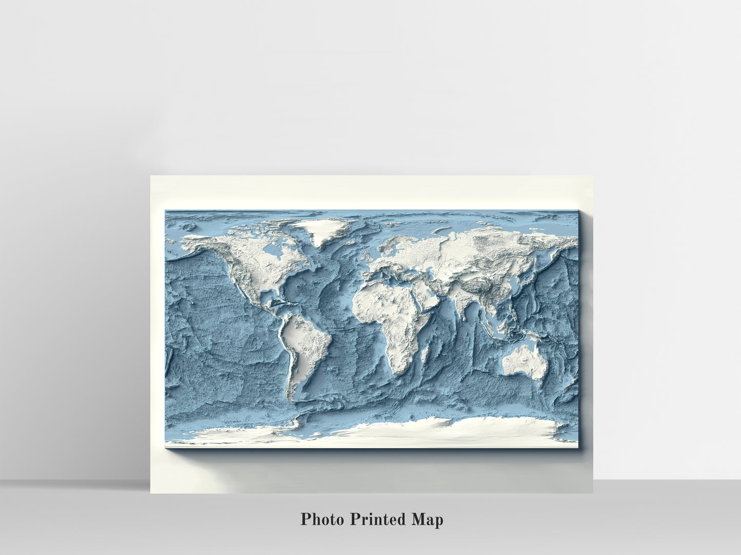 World Bathymetric Map. Shaded relief print, highlighting topography. Ideal for home decor and geography lovers