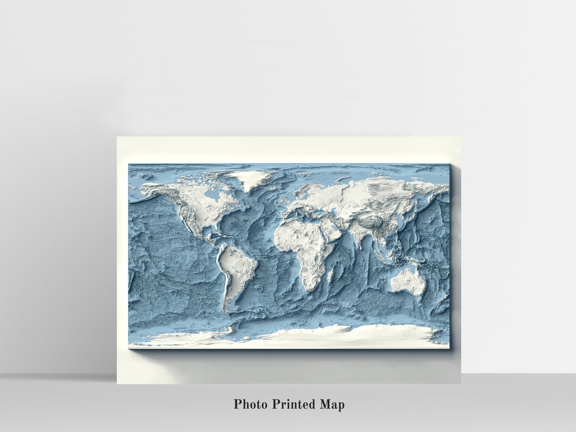 World Bathymetric Map. Shaded relief print, highlighting topography. Ideal for home decor and geography lovers