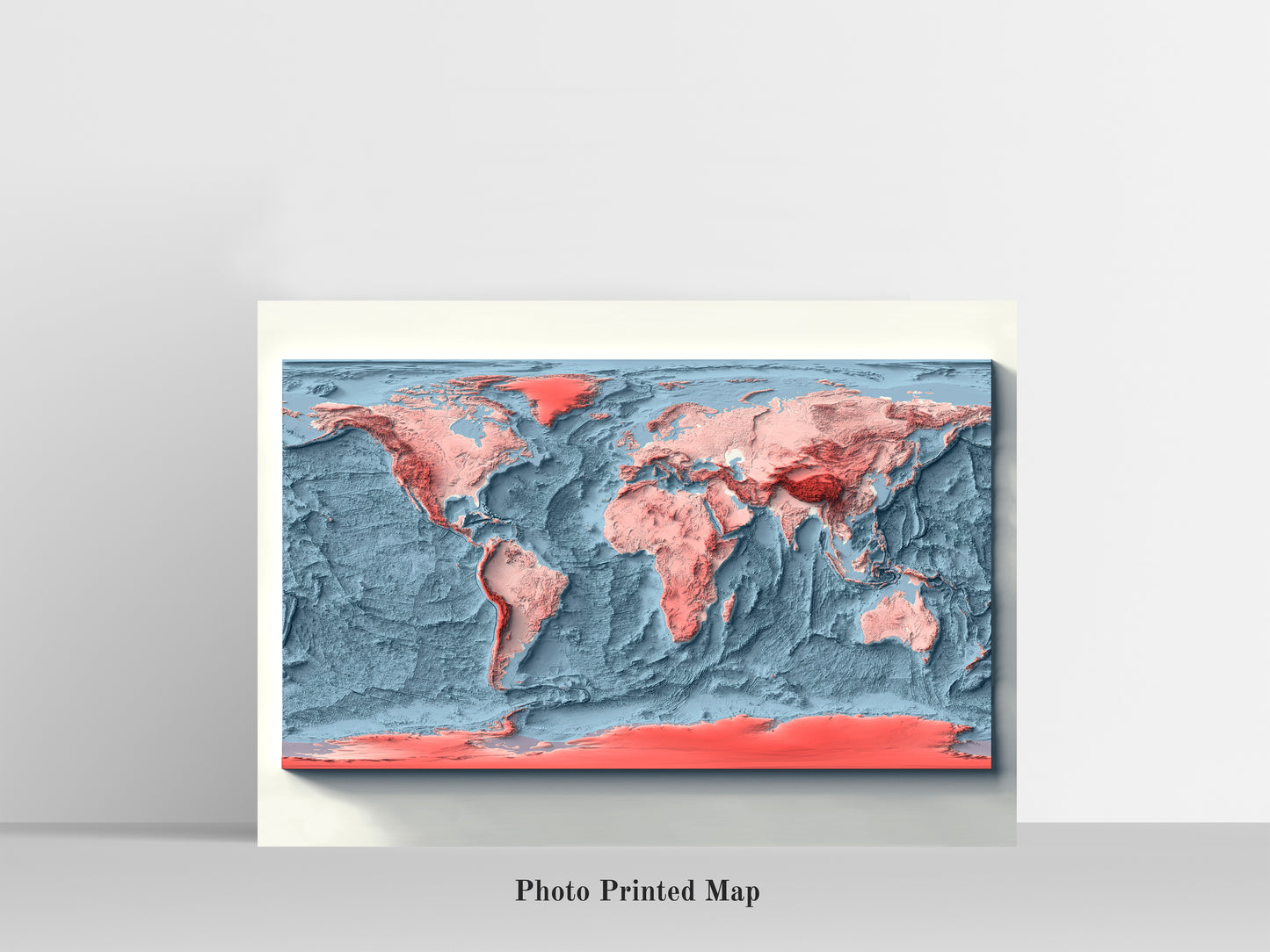 World Bathymetric Map. Shaded relief print, highlighting topography. Ideal for home decor and geography lovers