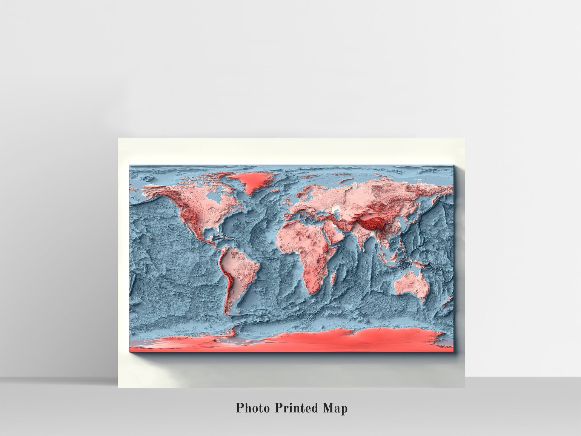 World Bathymetric Map. Shaded relief print, highlighting topography. Ideal for home decor and geography lovers