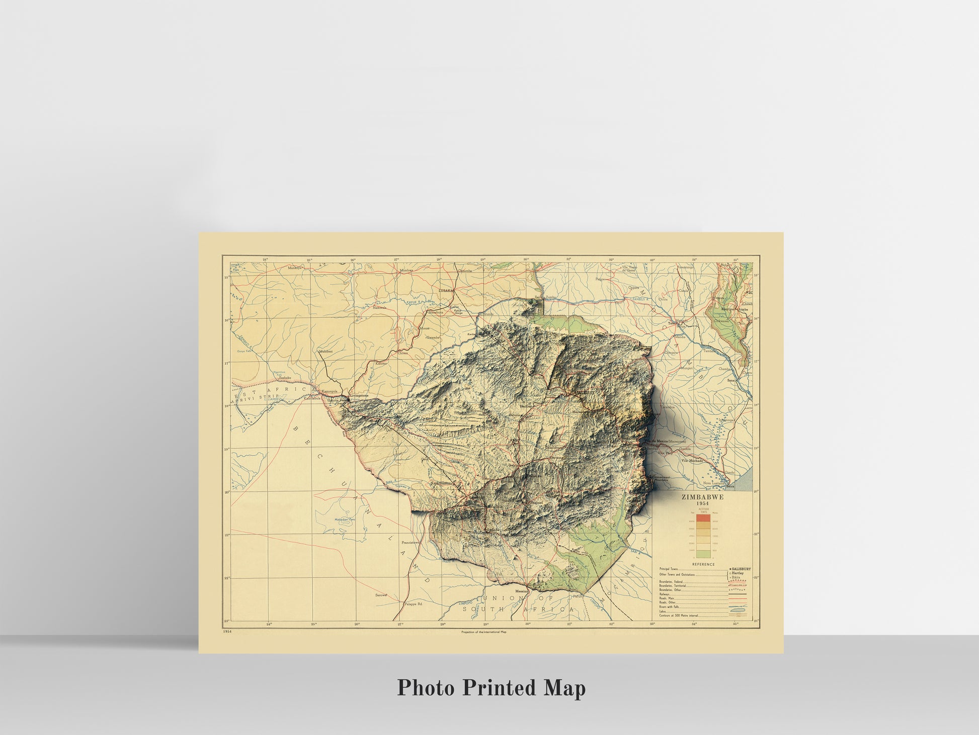 Zimbabwe Shaded relief map print, highlighting topography. Ideal for home decor and geography lovers