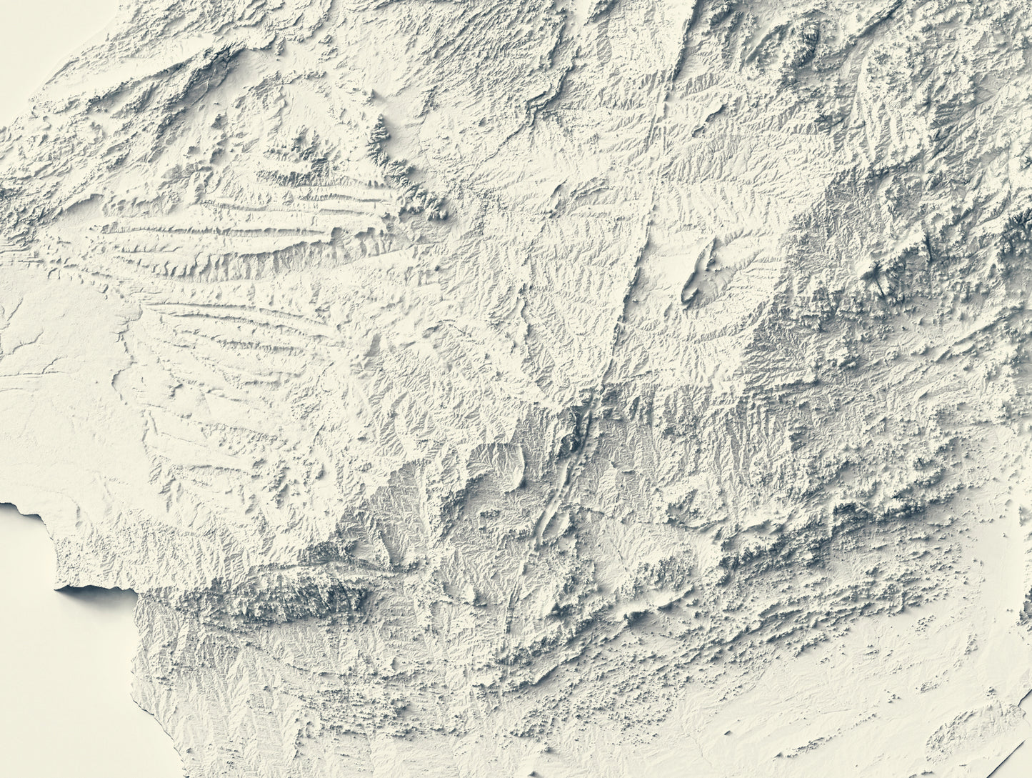 Detailed close-up of a Zimbabwe relief map, showcasing textured topography and geographic contours