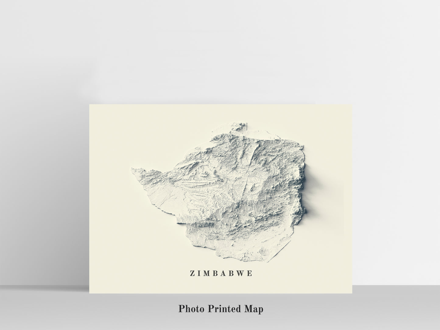 Zimbabwe Shaded relief map print, highlighting topography. Ideal for home decor and geography lovers
