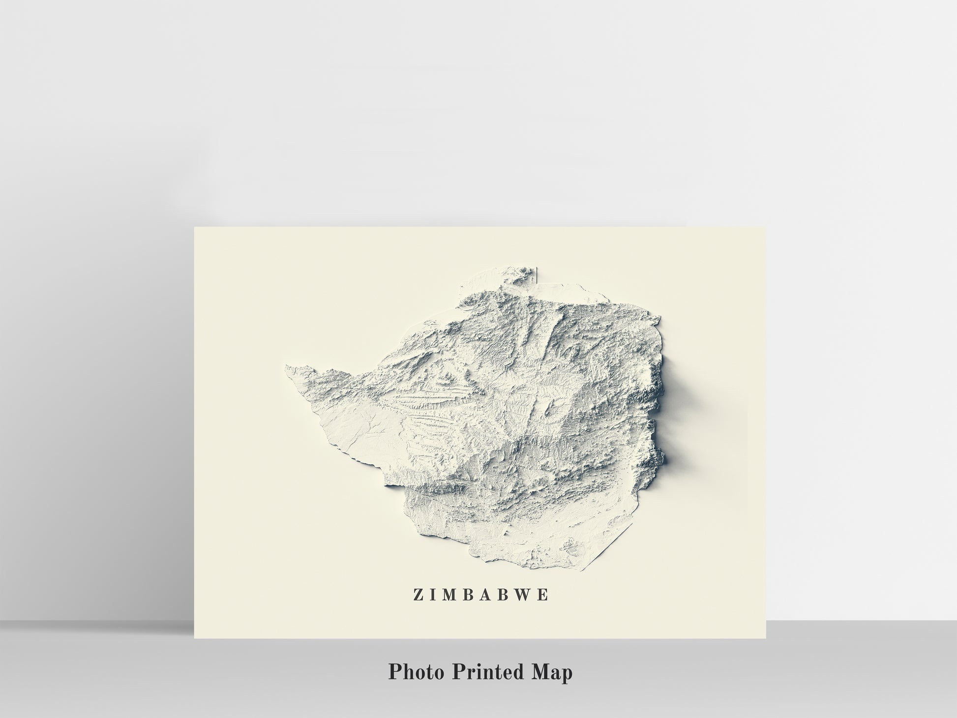 Zimbabwe Shaded relief map print, highlighting topography. Ideal for home decor and geography lovers
