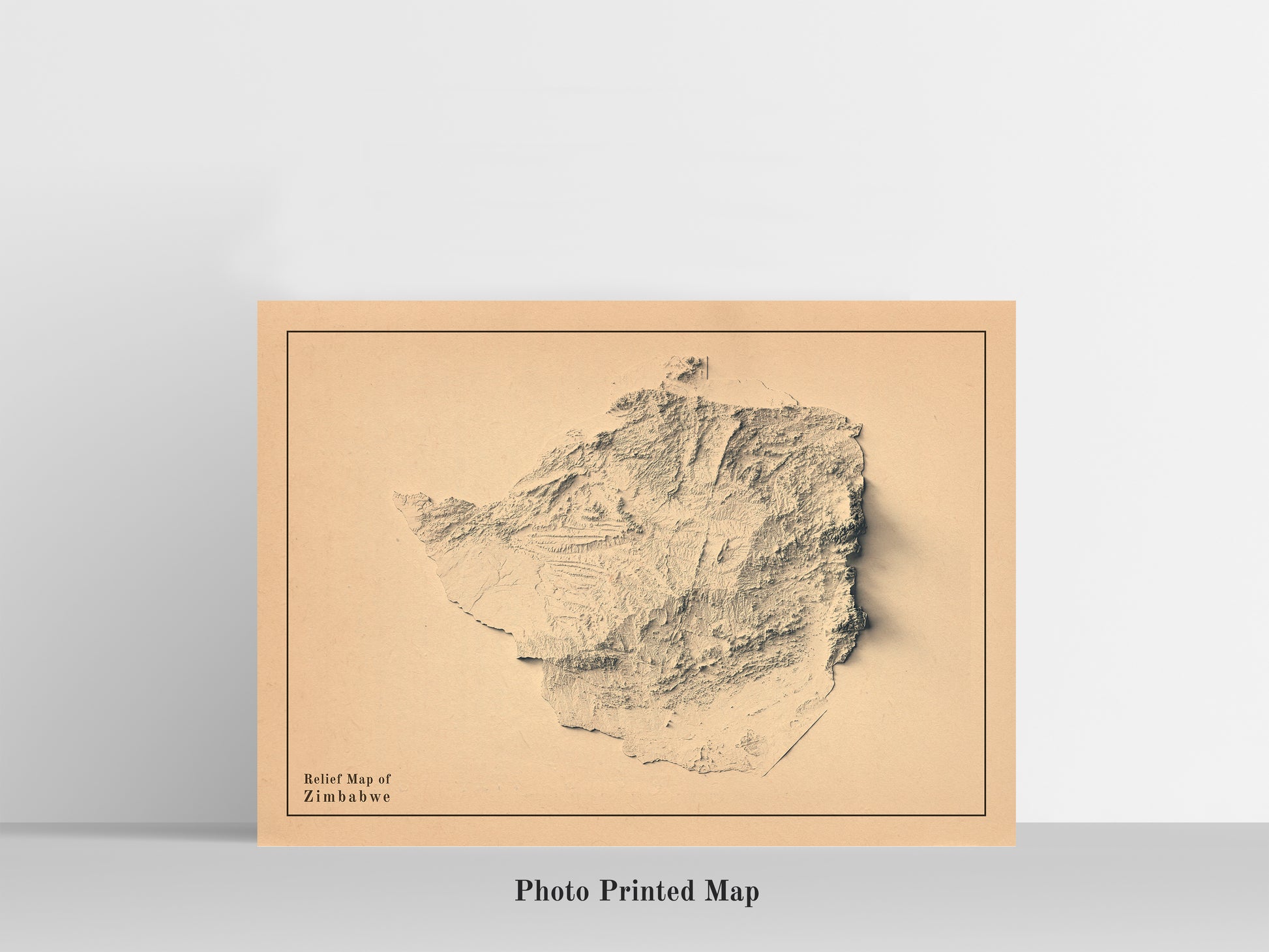 Zimbabwe Shaded relief map print, highlighting topography. Ideal for home decor and geography lovers