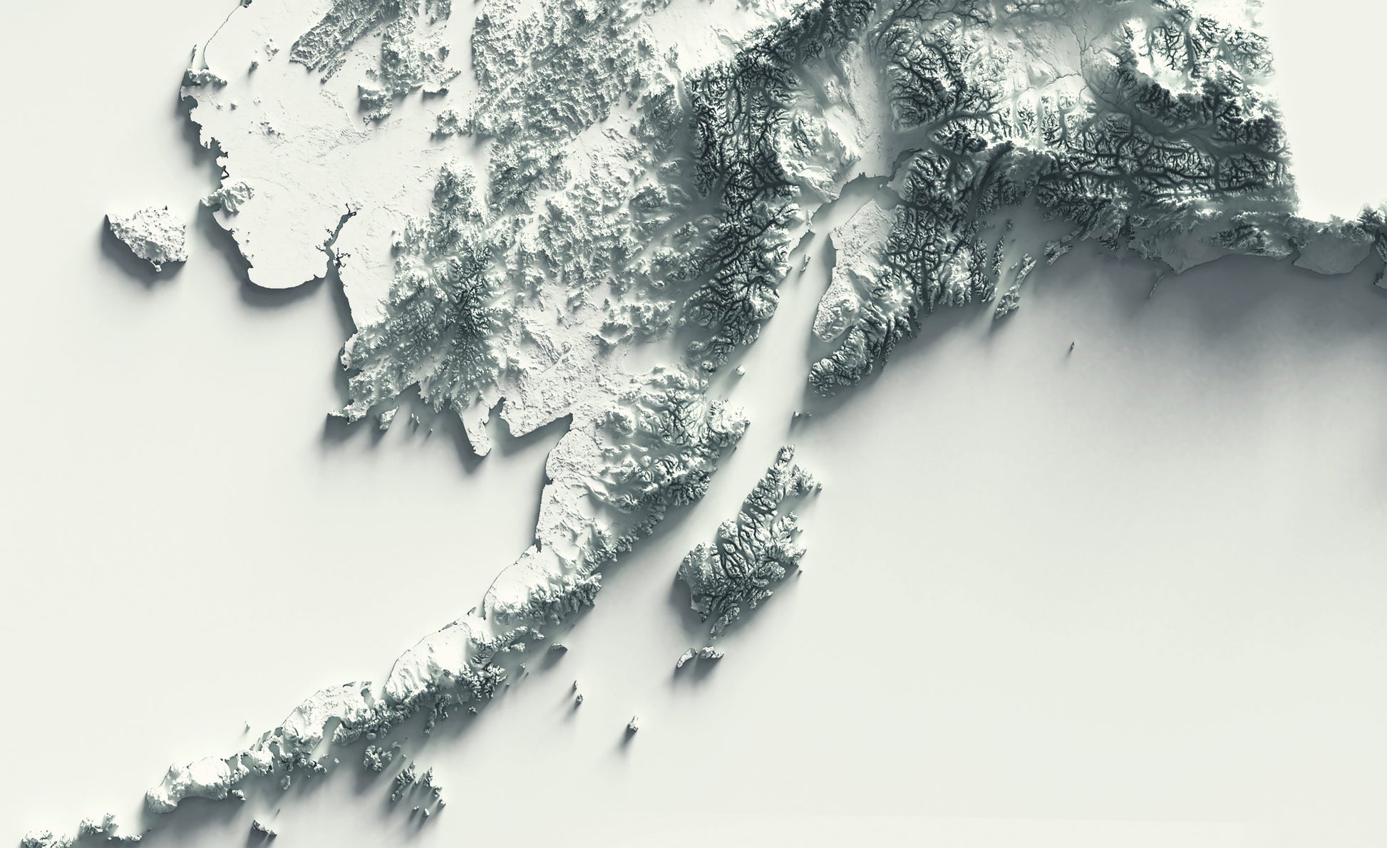 Detailed close-up of a vintage Alaska (USA) relief map, showcasing textured topography and geographic contours