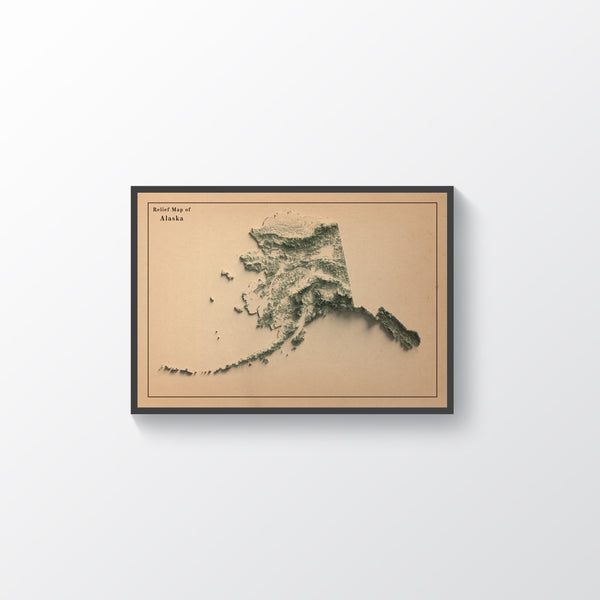 vintage shaded relief map of Alaska, USA