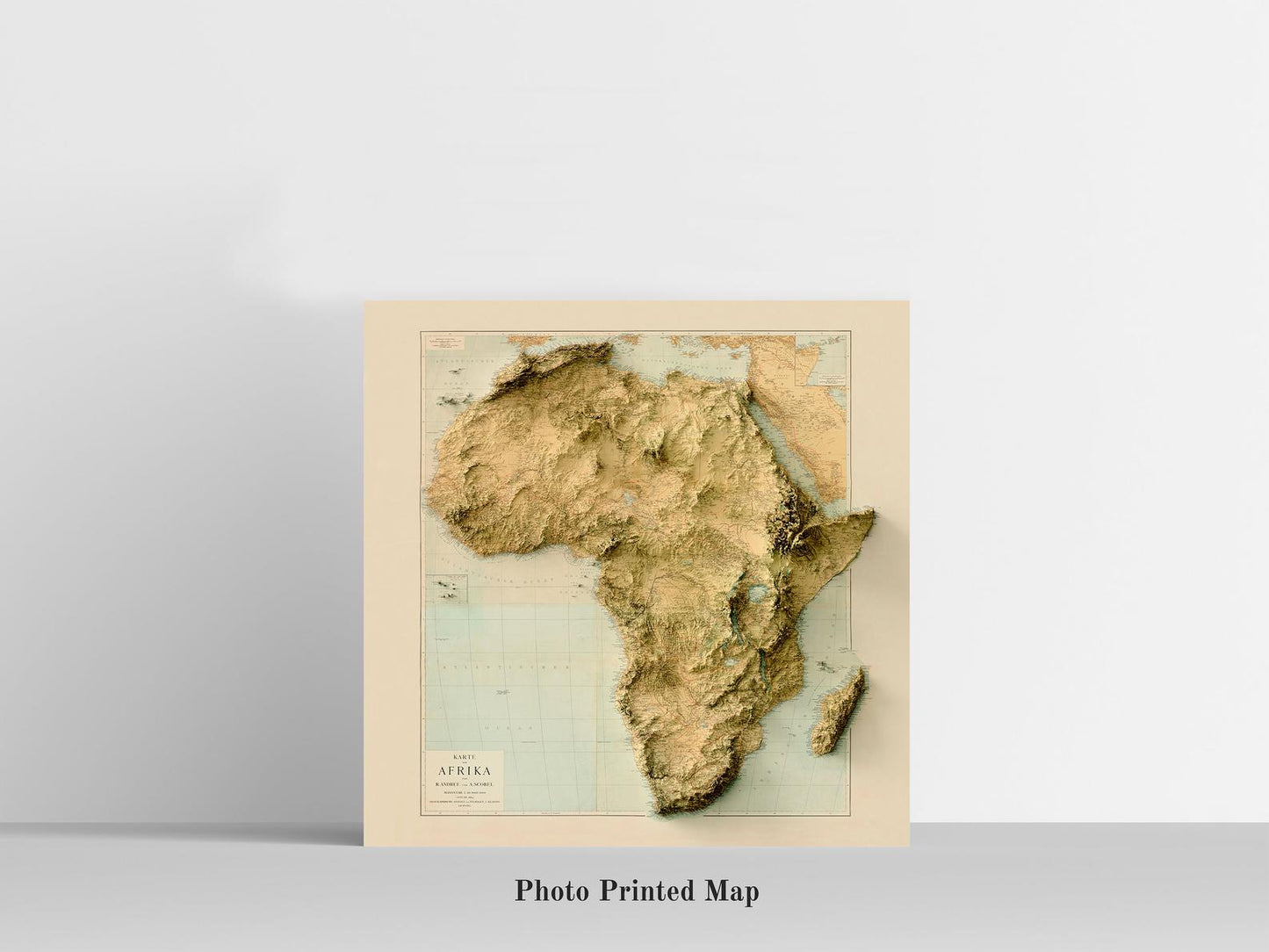 Shaded relief map of Africa print, highlighting topography. Ideal for home decor and geography lovers