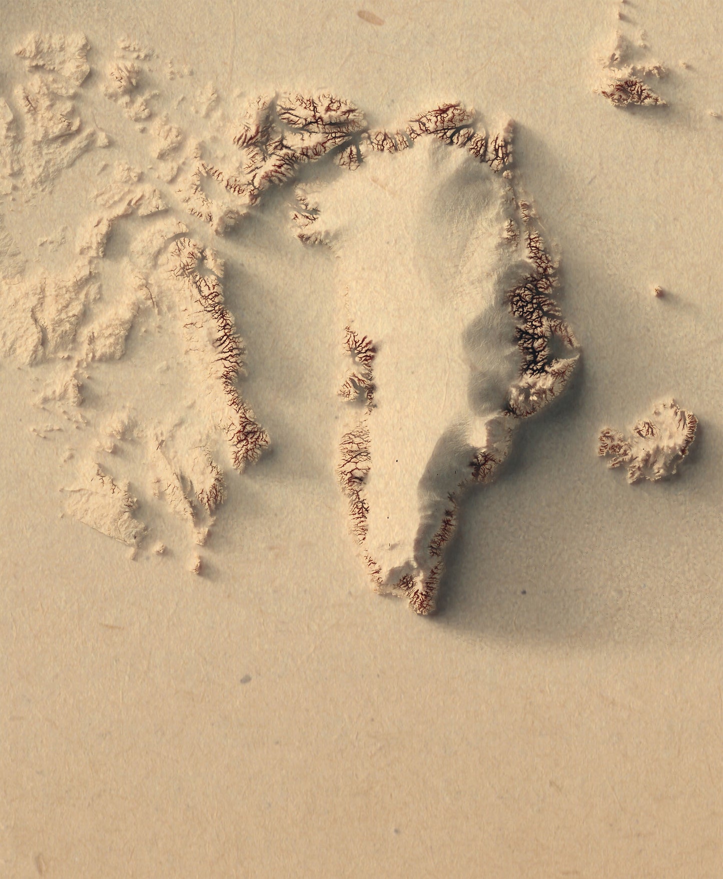 Detailed close-up of a vintage Arctic relief map, showcasing textured topography and geographic contours