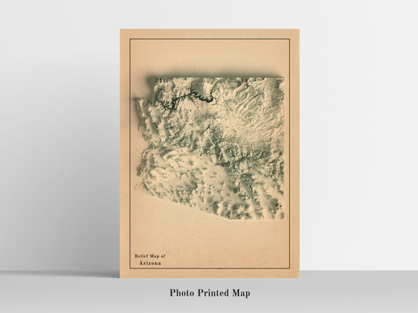 vintage shaded relief map of Arizona, USA