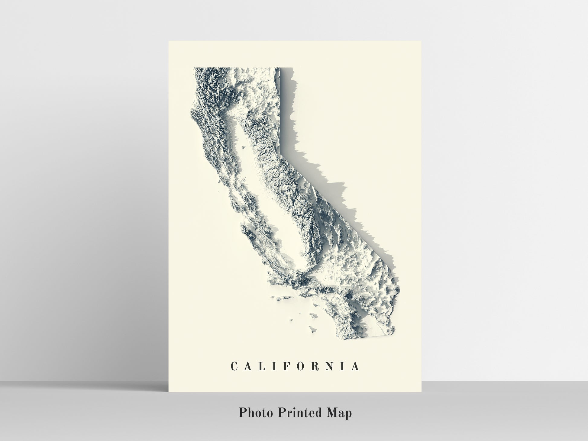 California (USA) Shaded relief map print, highlighting topography. Ideal for home decor and geography lovers