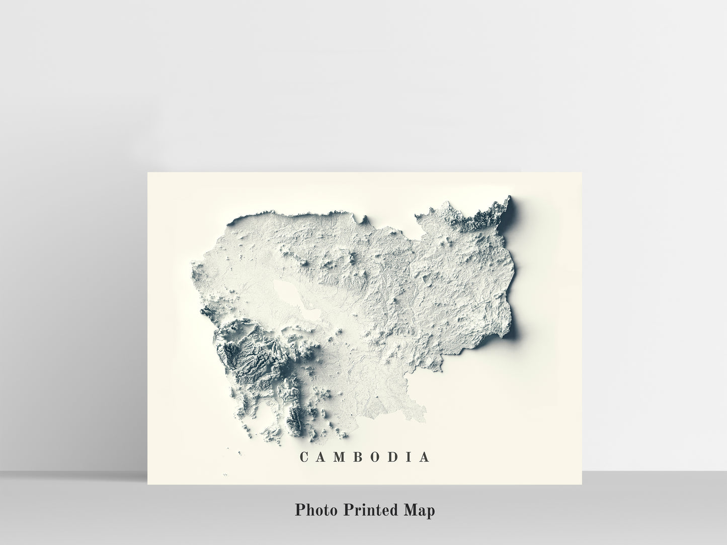 Cambodia Shaded relief map print, highlighting topography. Ideal for home decor and geography lovers