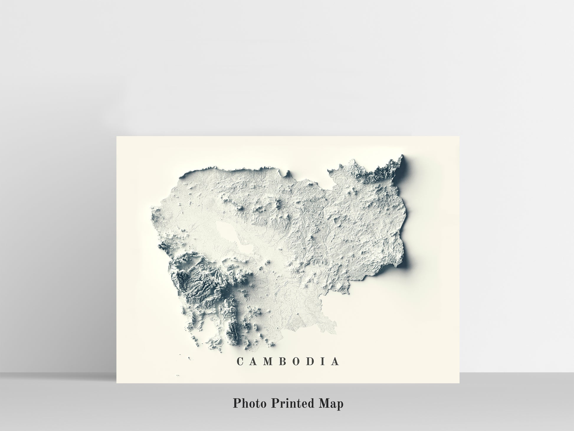 Cambodia Shaded relief map print, highlighting topography. Ideal for home decor and geography lovers