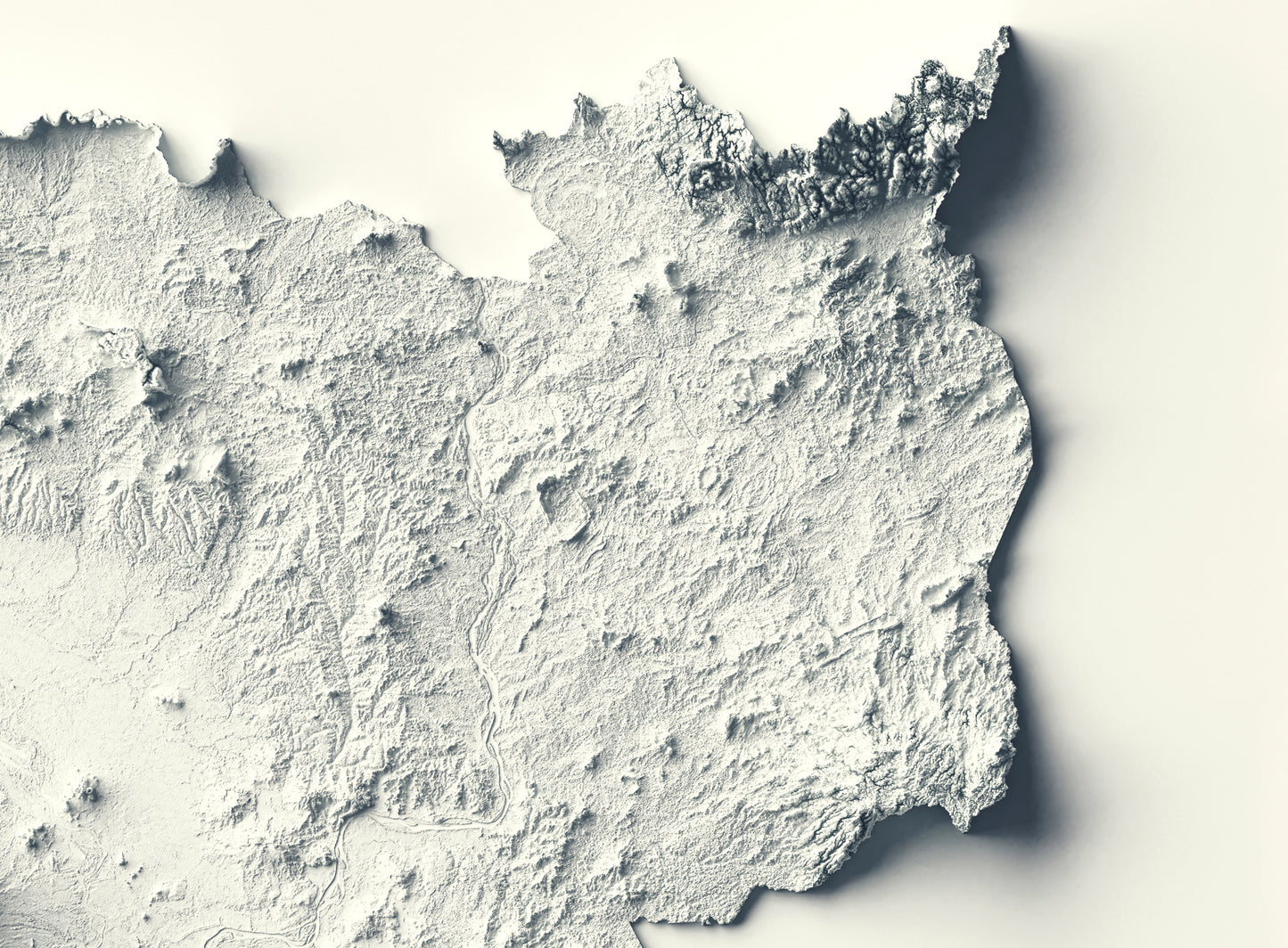 Detailed close-up of a Cambodia relief map, showcasing textured topography and geographic contours