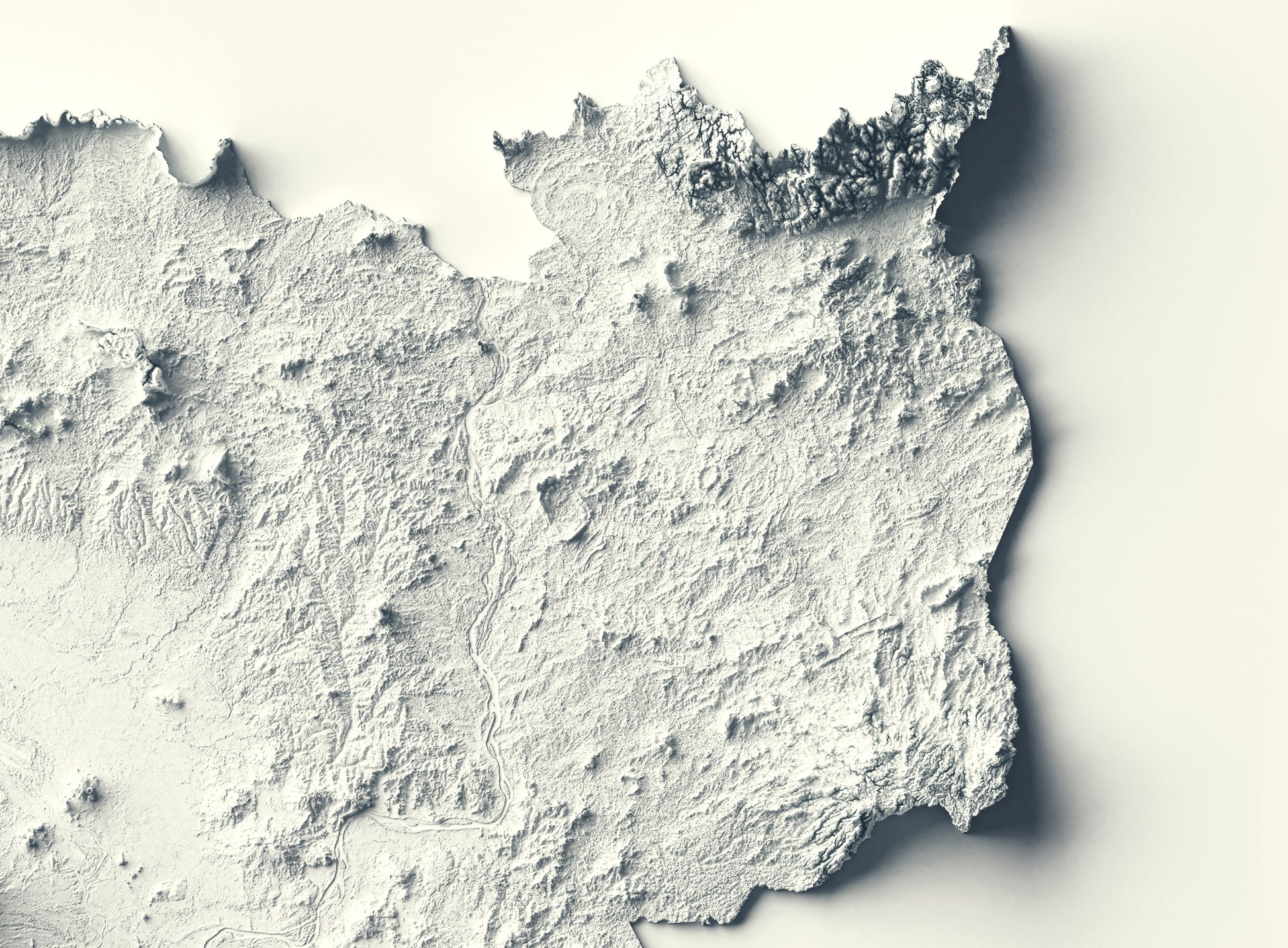 Detailed close-up of a Cambodia relief map, showcasing textured topography and geographic contours