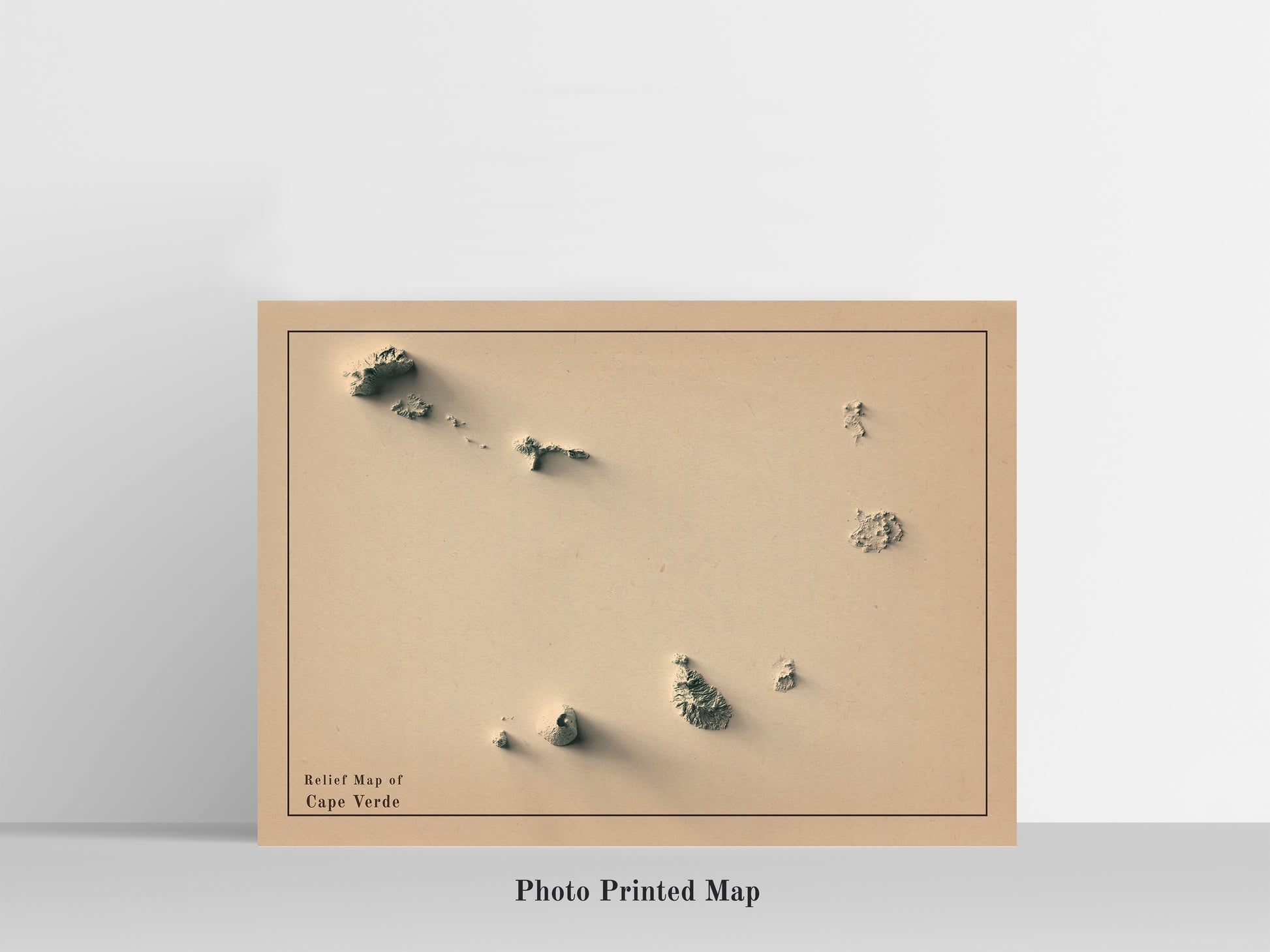 Cape Verde Shaded relief map print, highlighting topography. Ideal for home decor and geography lovers