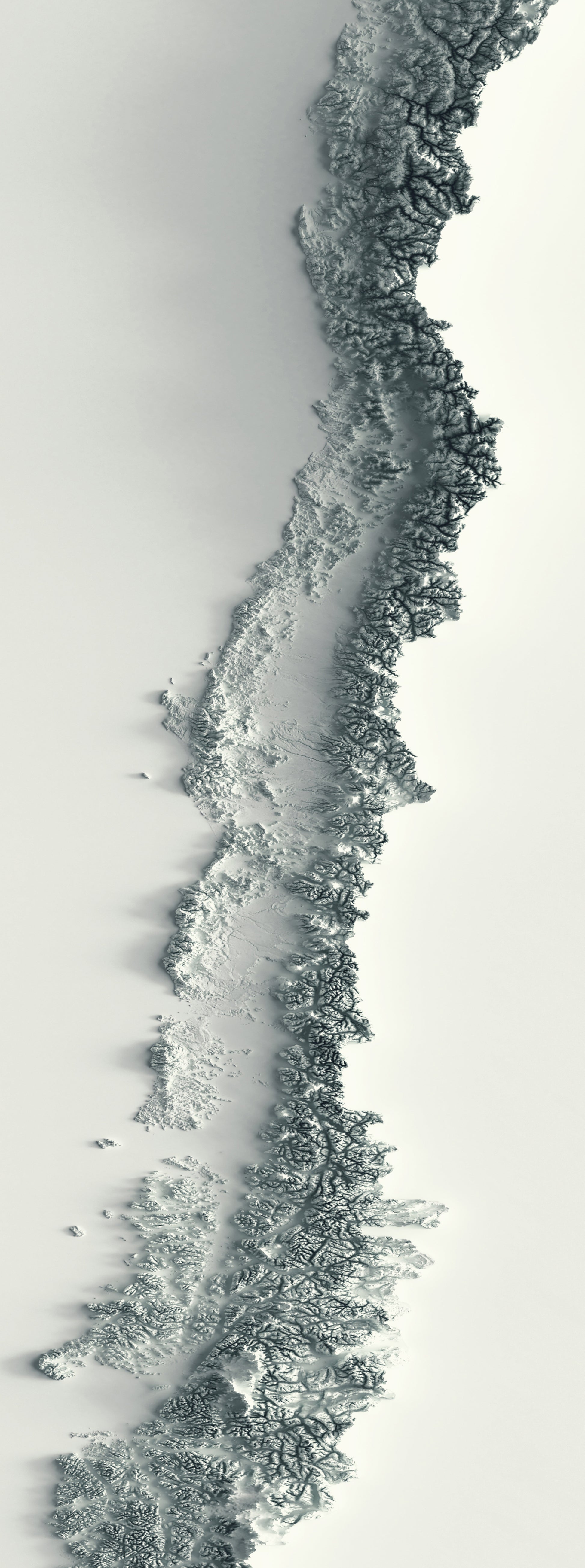 Detailed close-up of a Chile relief map, showcasing textured topography and geographic contours