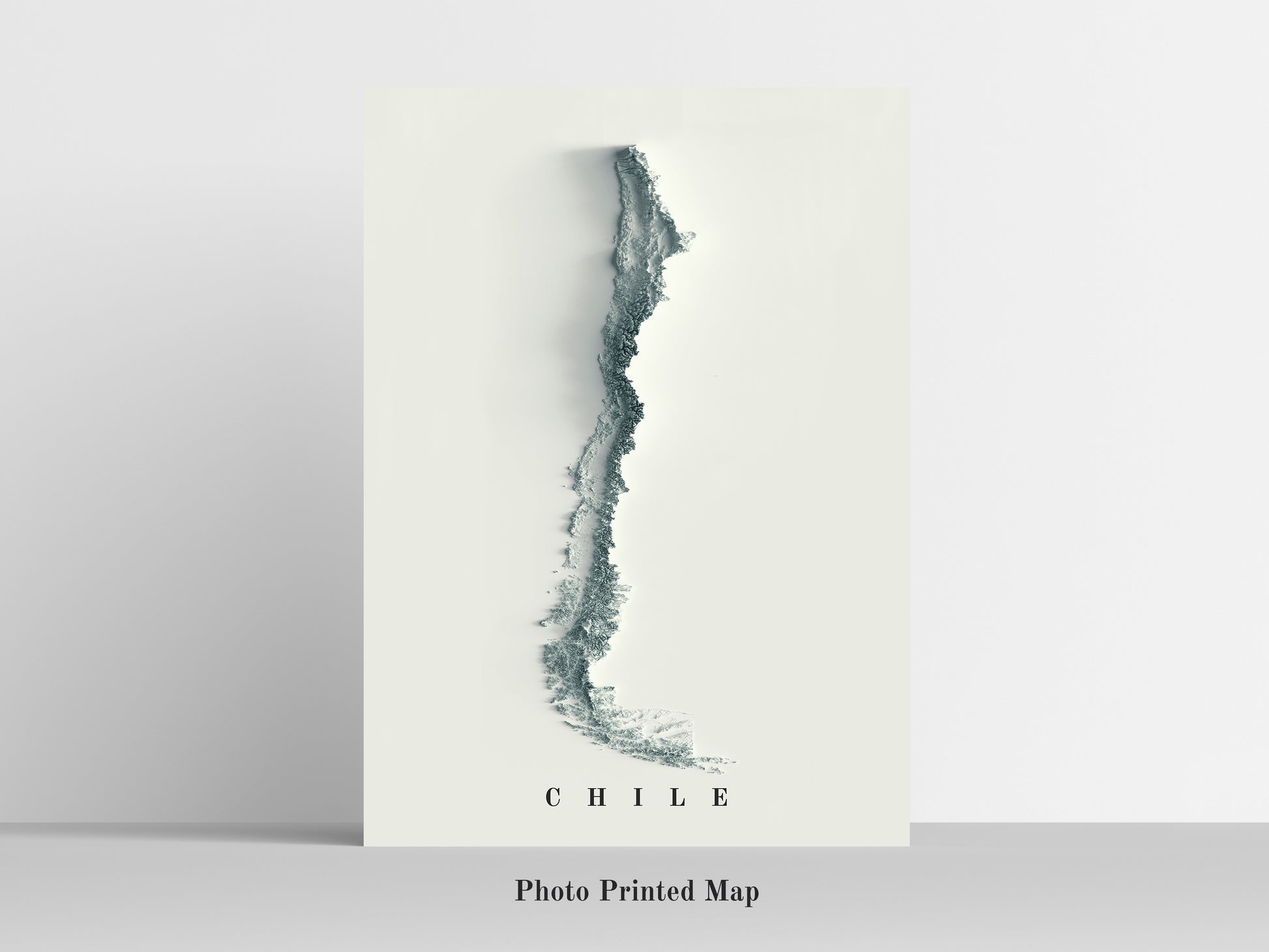 Chile Shaded relief map print, highlighting topography. Ideal for home decor and geography lovers