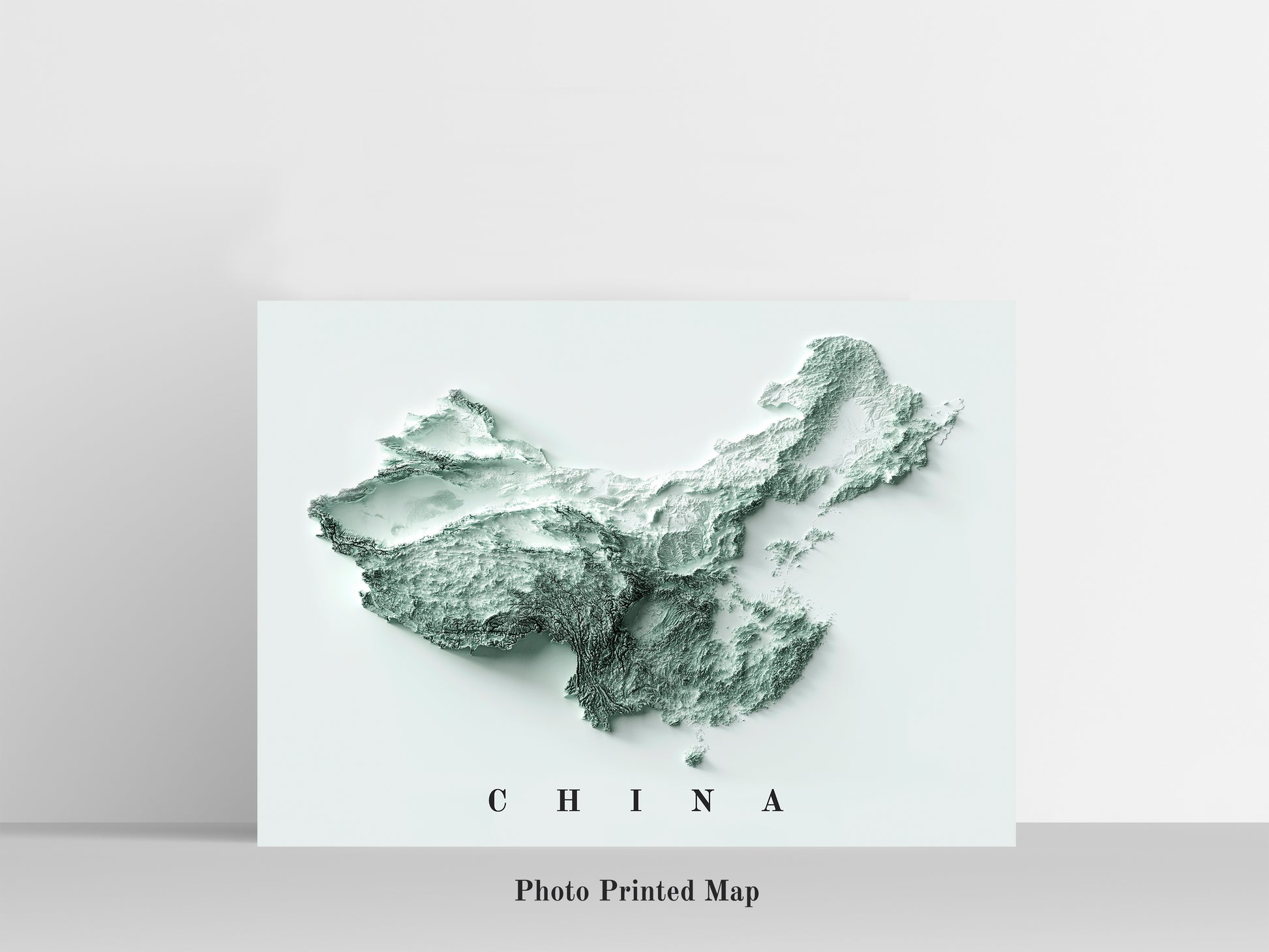 China Shaded relief map print, highlighting topography. Ideal for home decor and geography lovers