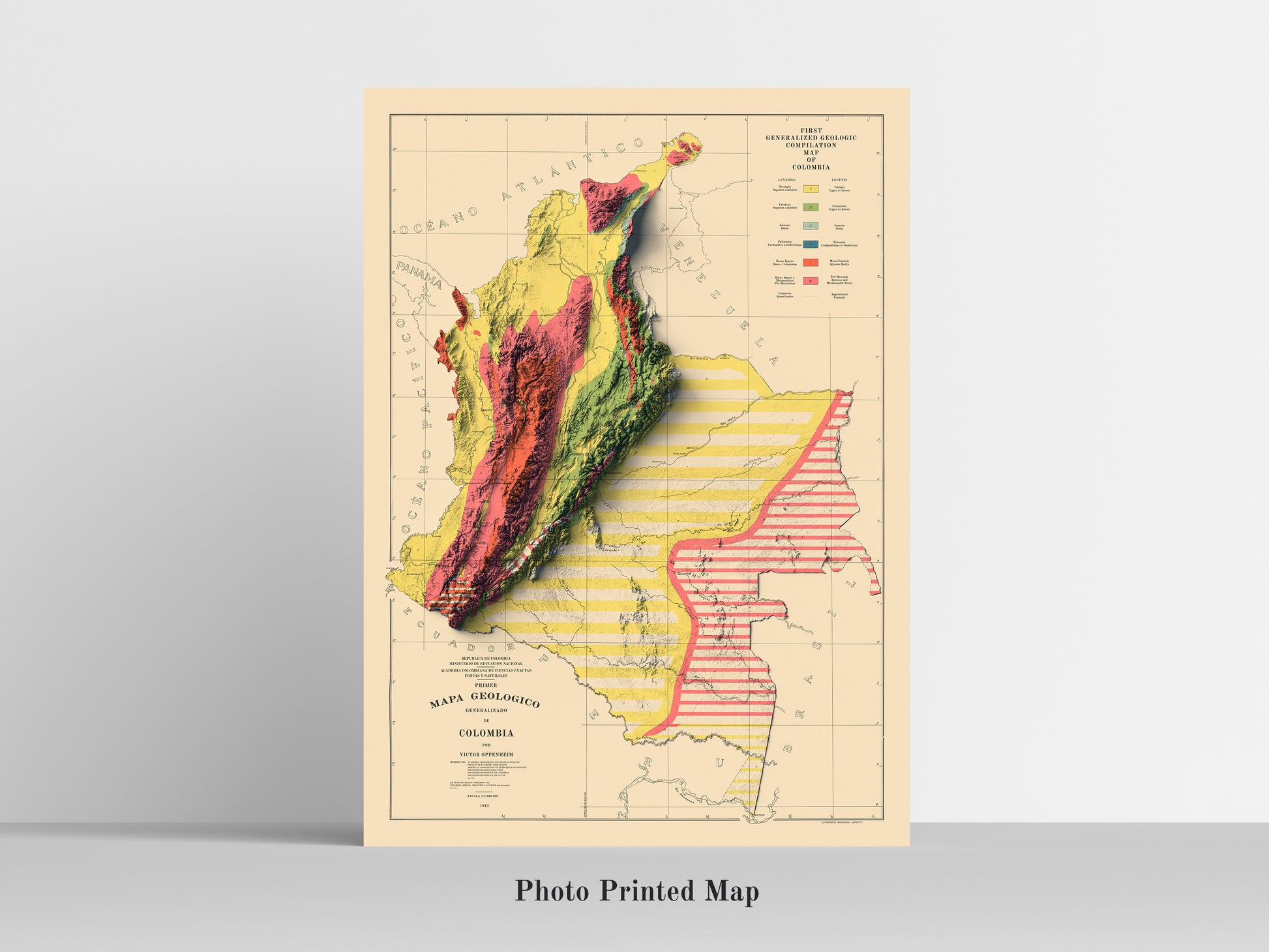 Colombia Shaded relief map print, highlighting topography. Ideal for home decor and geography lovers
