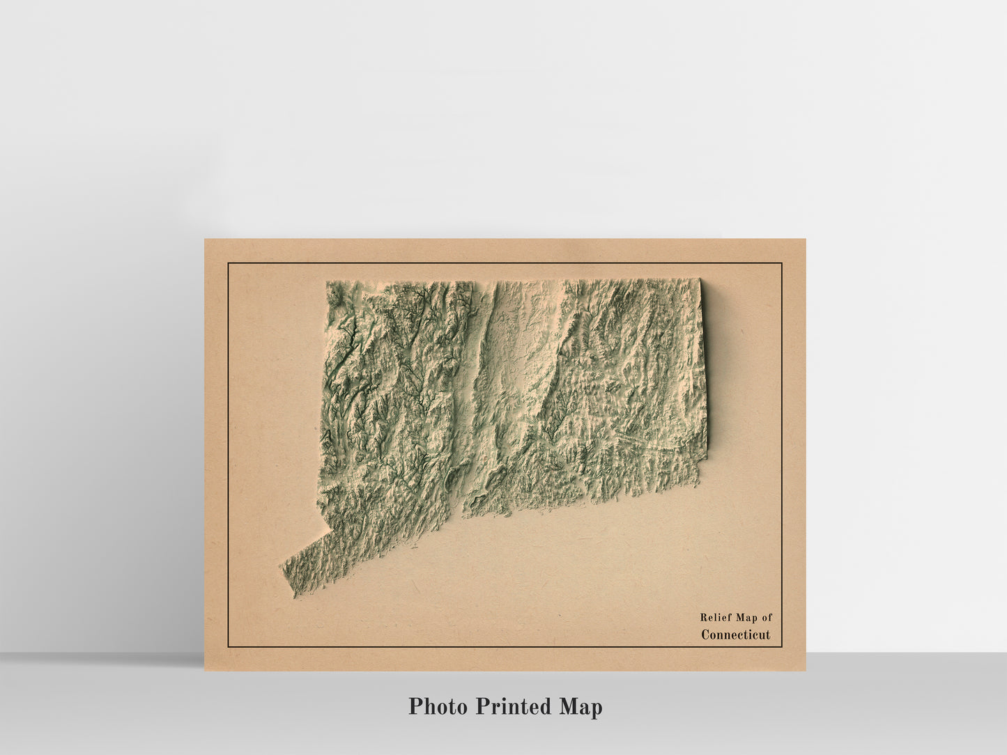 Connecticut (USA) Shaded relief map print, highlighting topography. Ideal for home decor and geography lovers