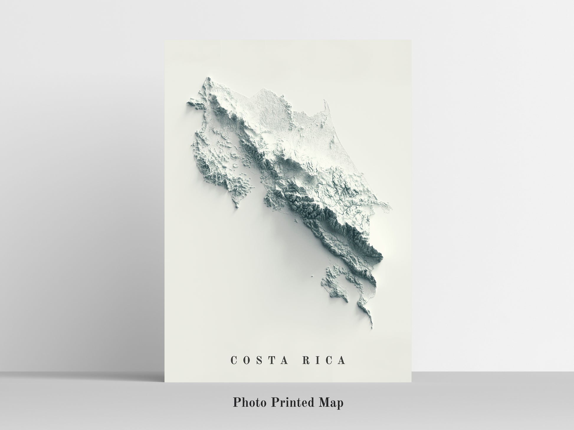 Costa Rica Shaded relief map print, highlighting topography. Ideal for home decor and geography lovers