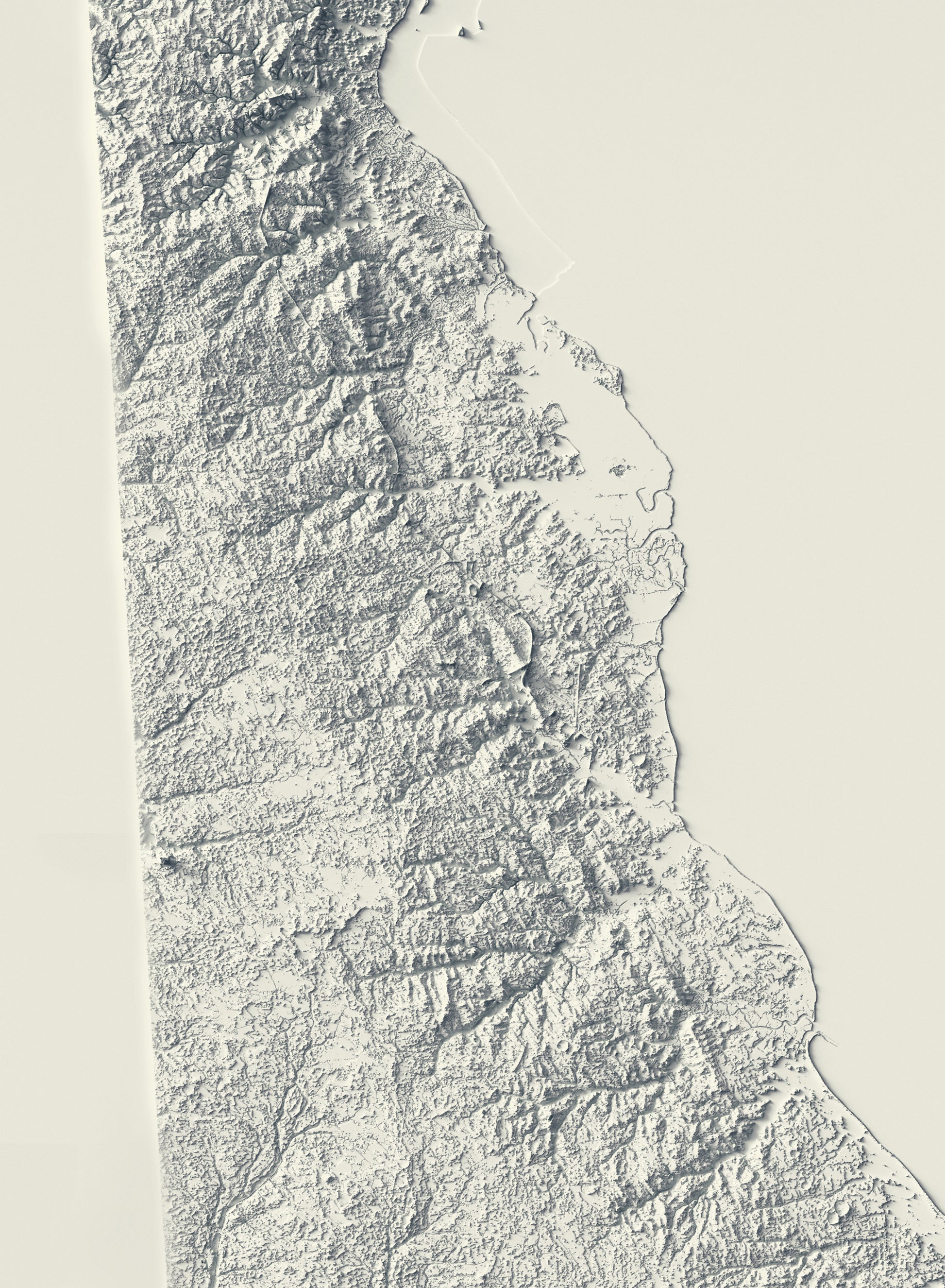 Detailed close-up of a vintage Delaware (USA) map, showcasing textured topography and geographic contours