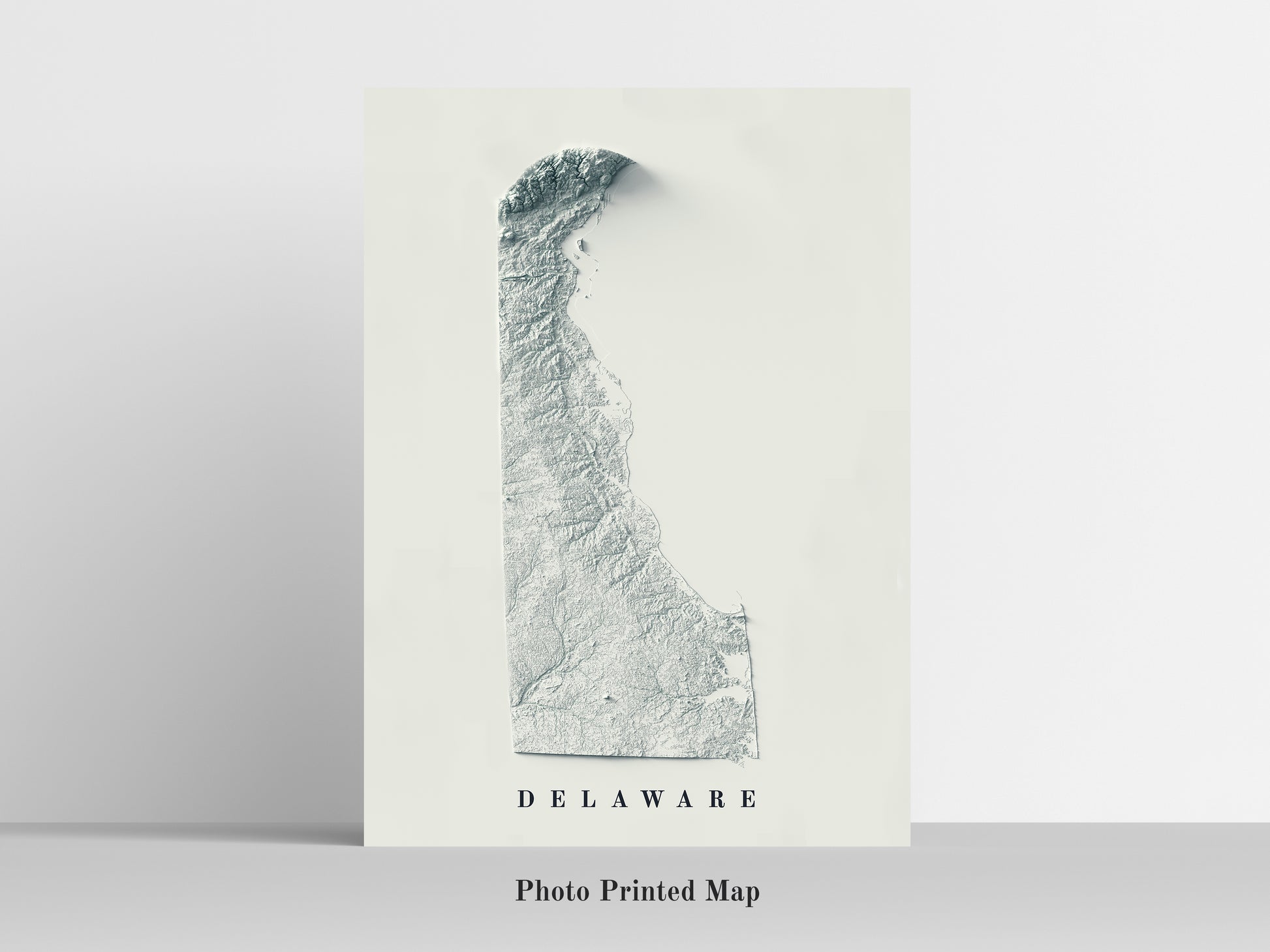 Delaware (USA) Shaded relief map print, highlighting topography. Ideal for home decor and geography lovers