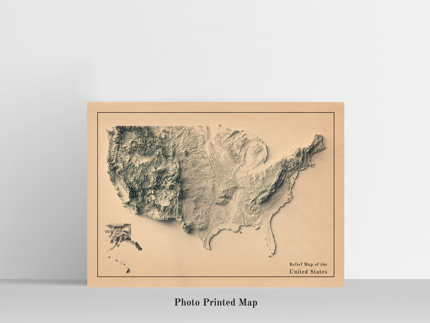 United States (USA) Shaded relief map print, highlighting topography. Ideal for home decor and geography lovers