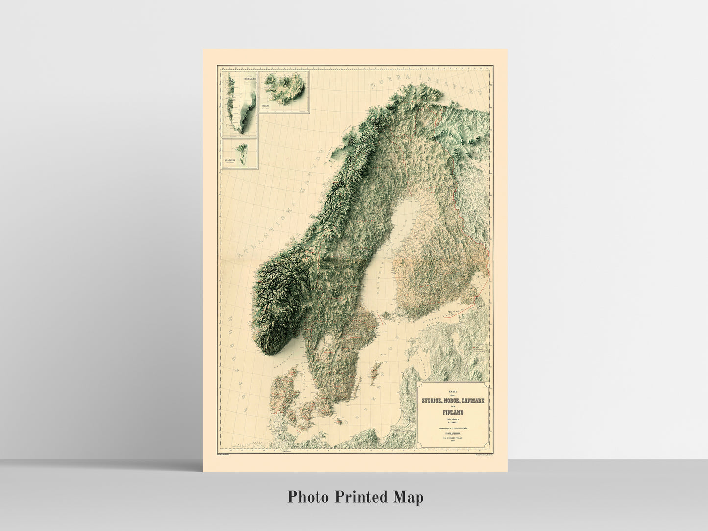 Scandinavia Shaded relief map print, highlighting topography. Ideal for home decor and geography lovers