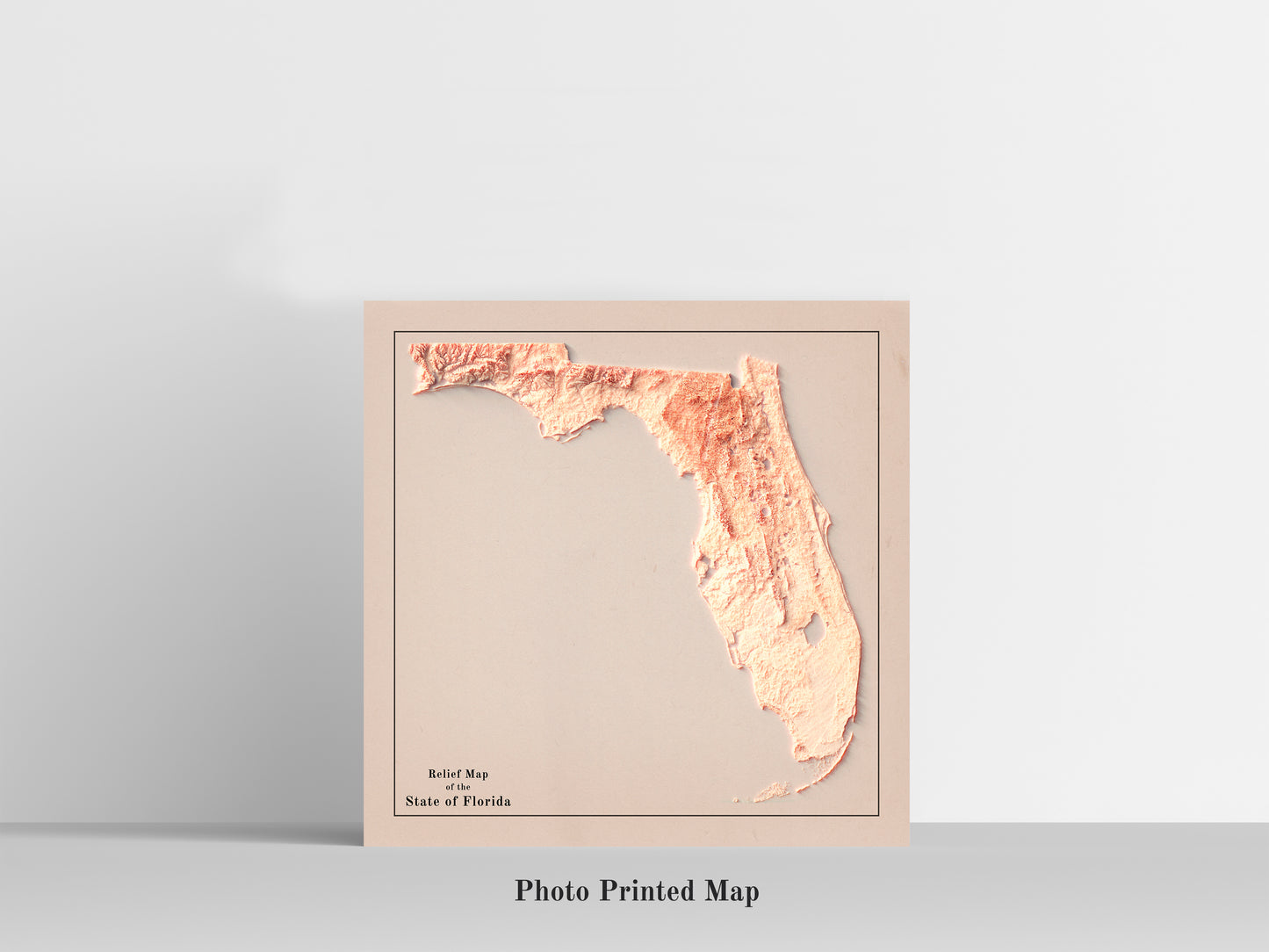 Florida (USA) Shaded relief map print, highlighting topography. Ideal for home decor and geography lovers