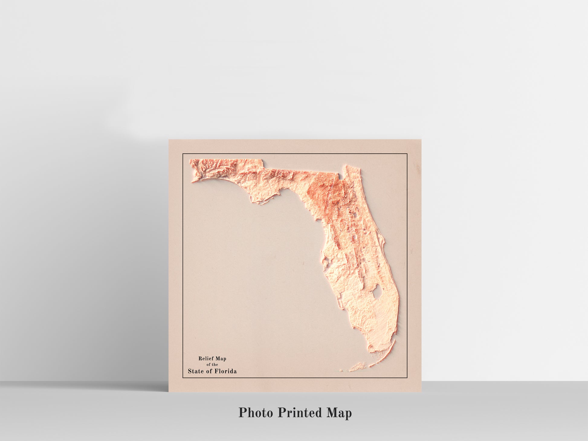 Florida (USA) Shaded relief map print, highlighting topography. Ideal for home decor and geography lovers